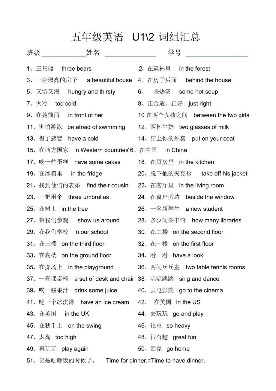 译林版五年级Unit1（-3单元词组汇总）_第1页