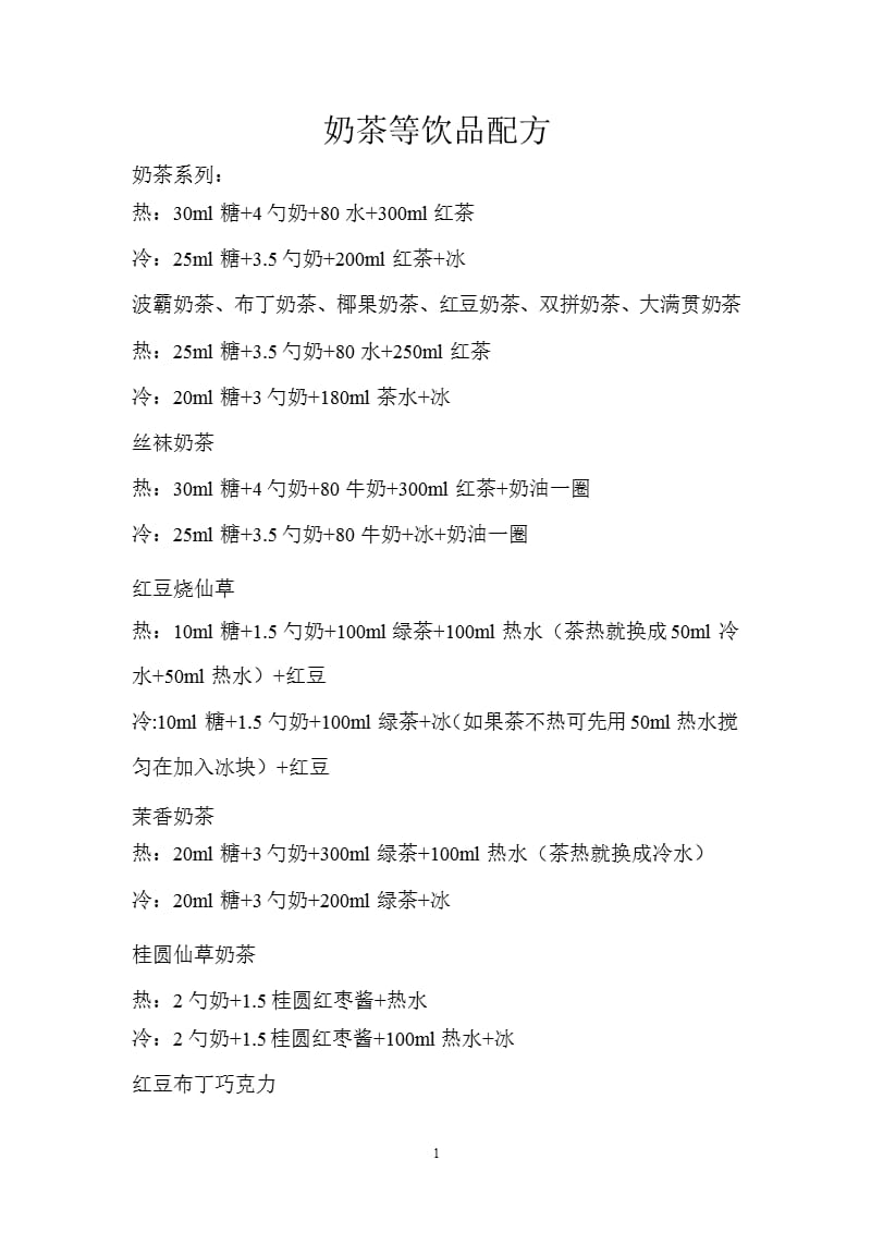 奶茶饮品配方（2020年10月整理）.pptx_第1页