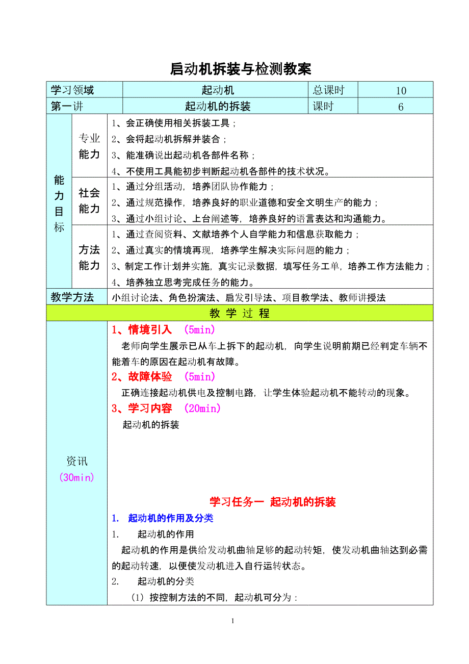 起动机的拆装电子教案（2020年10月整理）.pptx_第1页