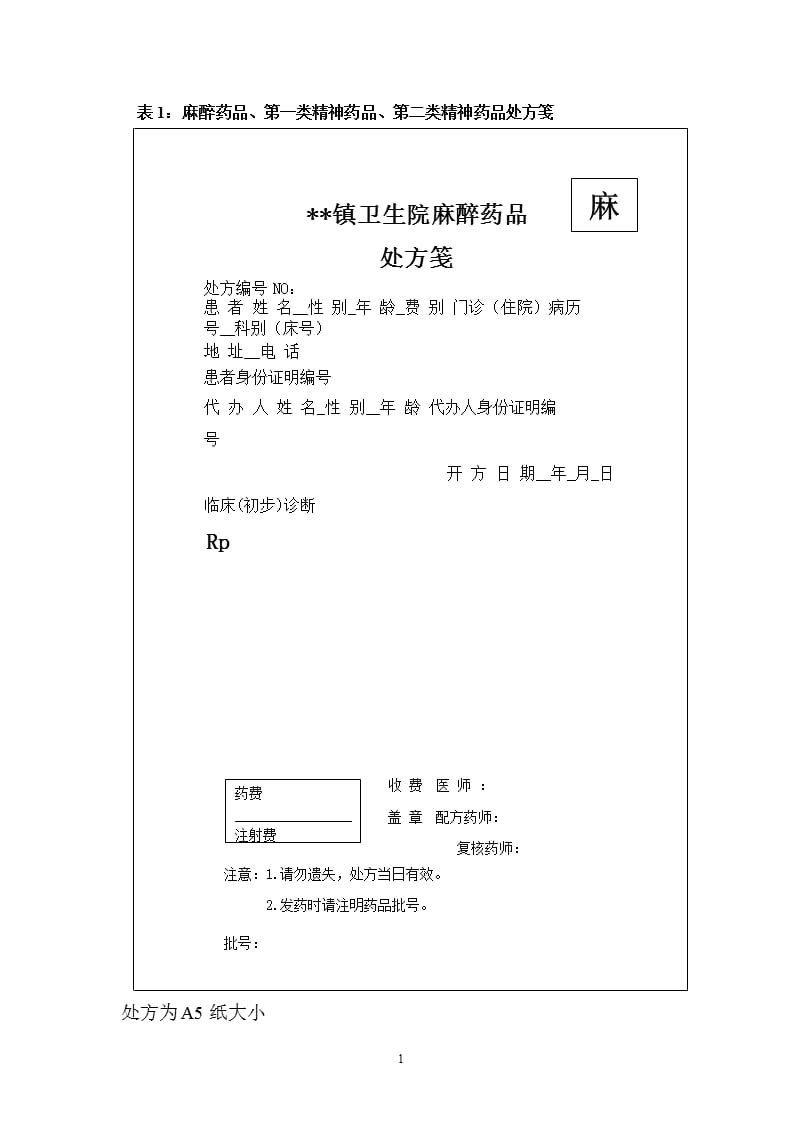 麻醉药品处方笺(参考格式)（2020年10月整理）.pptx_第1页