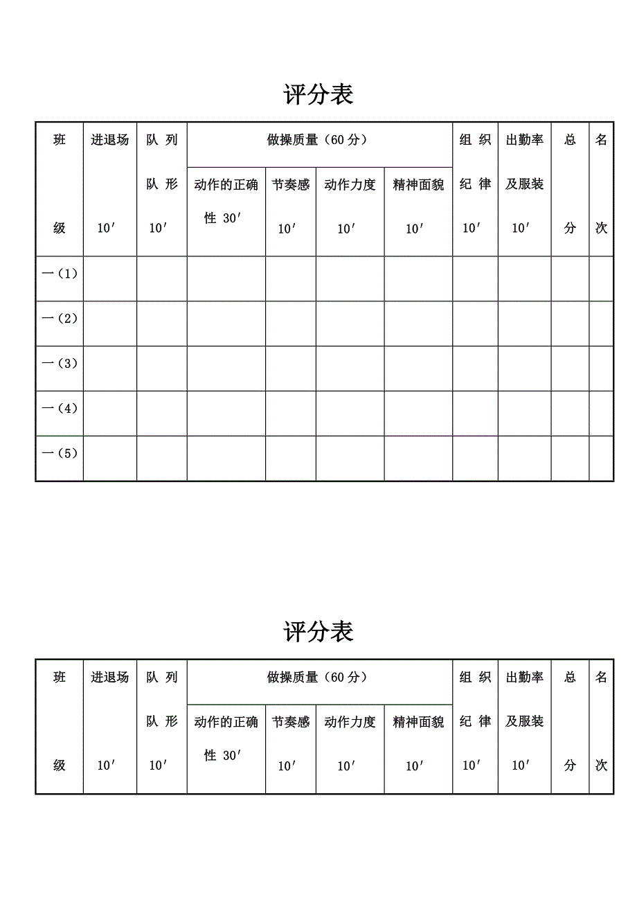 广播体操比赛评分表--修订编选_第1页