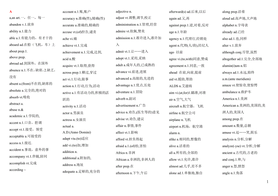 成人本科学士学位英语词汇汇总-修订编选_第1页