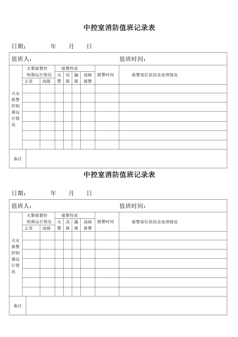 中控室消防值班记录表_第1页