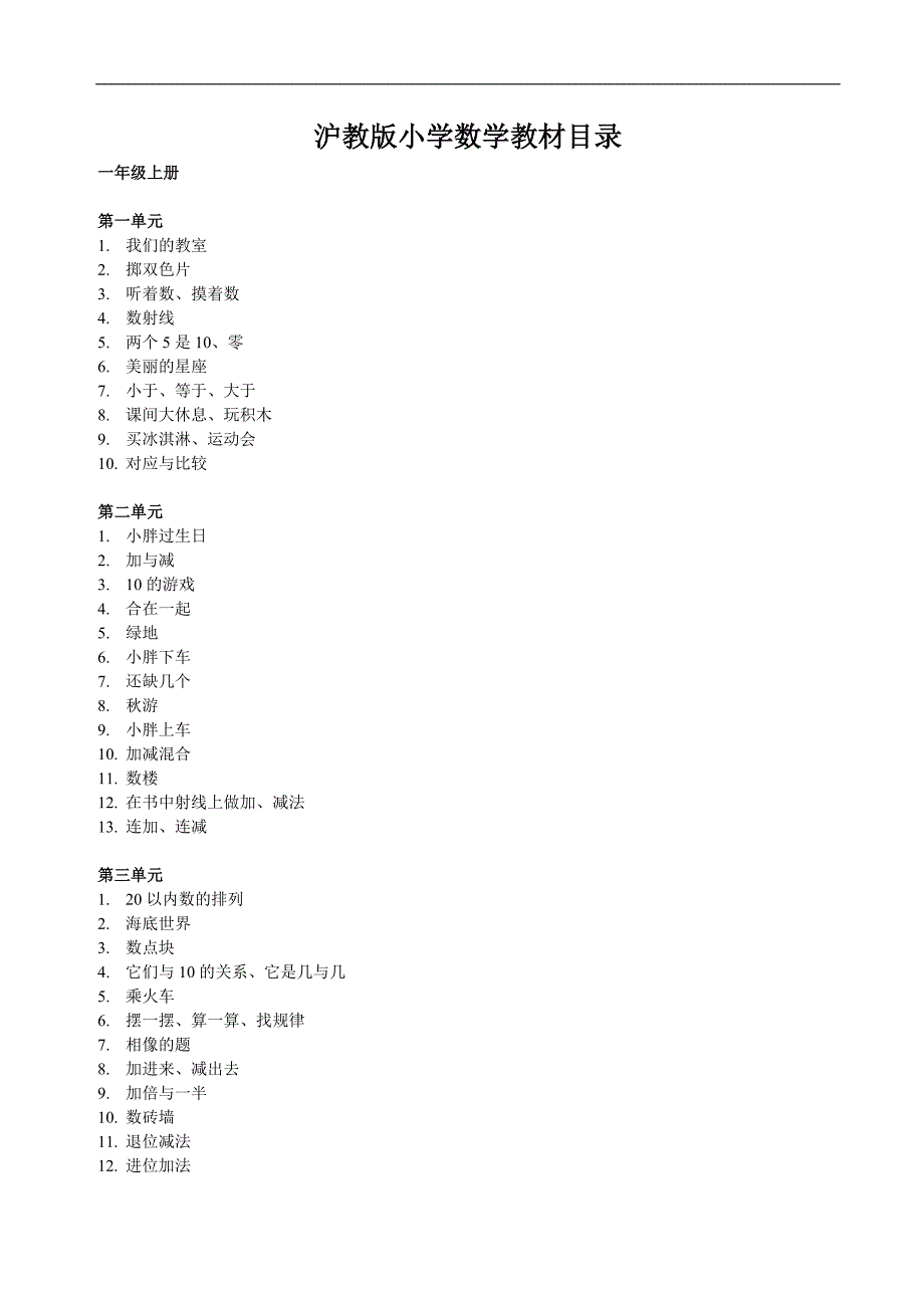 1167编号上海小学数学教材目录(沪教版)-上海二年级数学教材_第1页