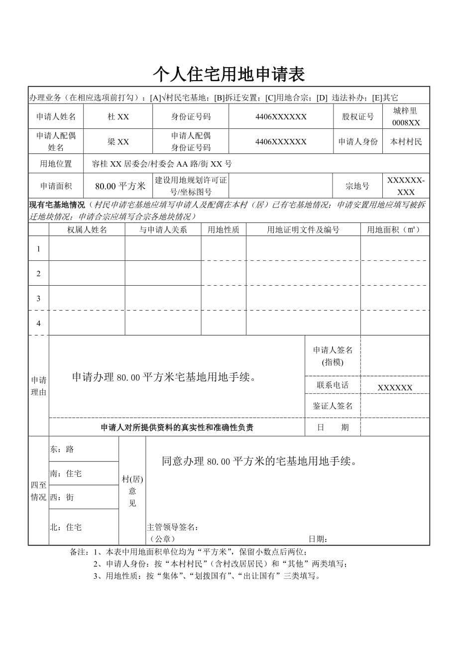 个人住宅用地申请表_第1页