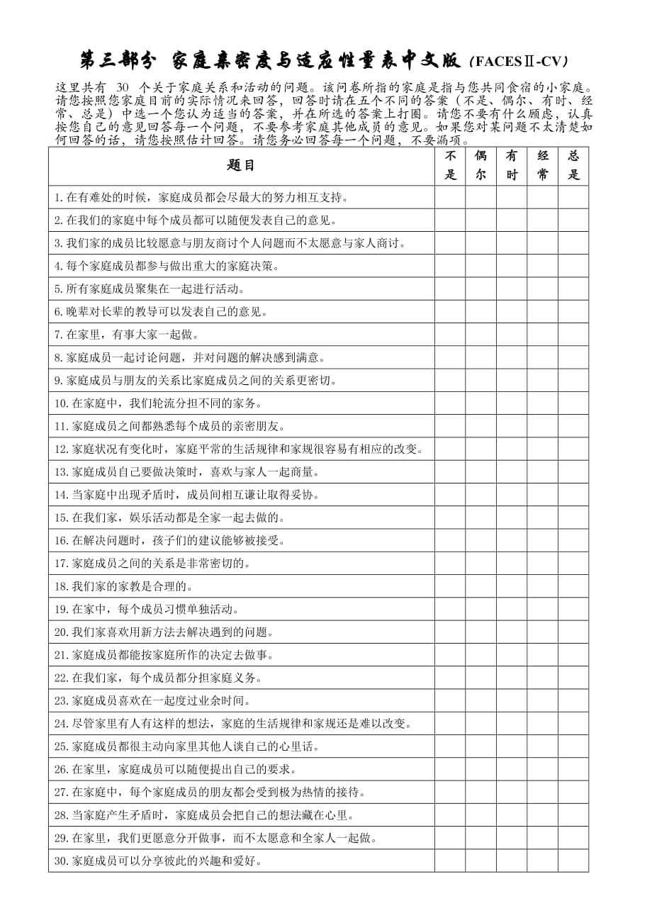 第三部分-家庭亲密度与适应性量表中文版_第1页