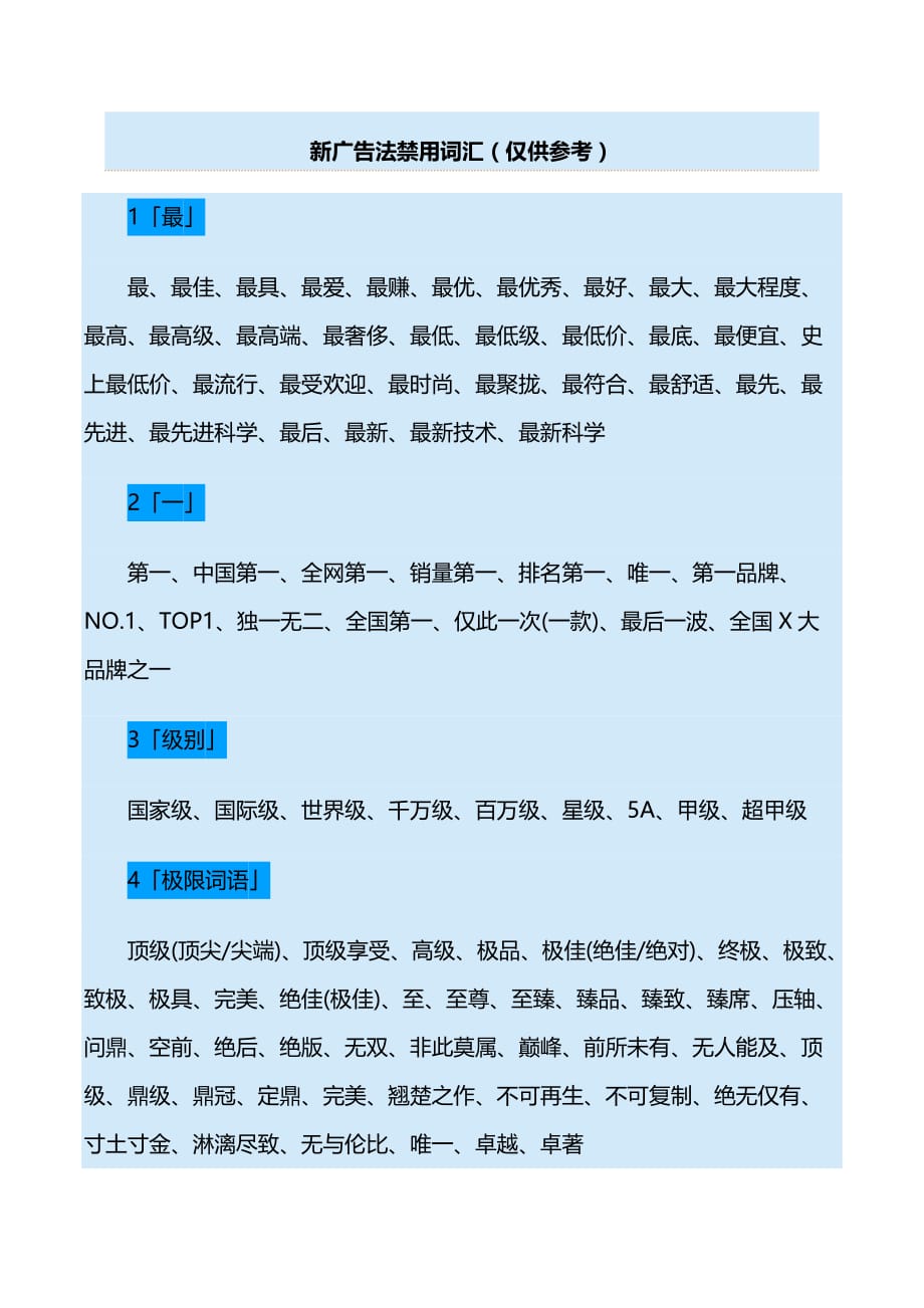 新广告法禁用词汇((参考)_第1页