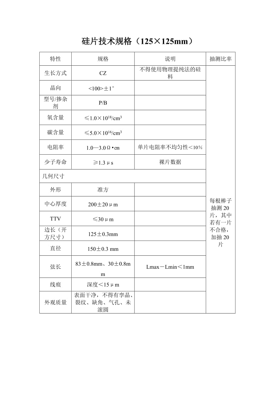 硅片技术规格(125&amp#215;125mm)_第1页
