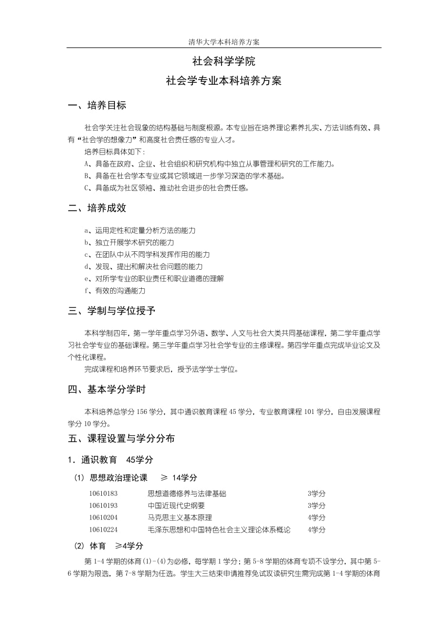 社会科学学院社会学专业本科培养方案_第1页