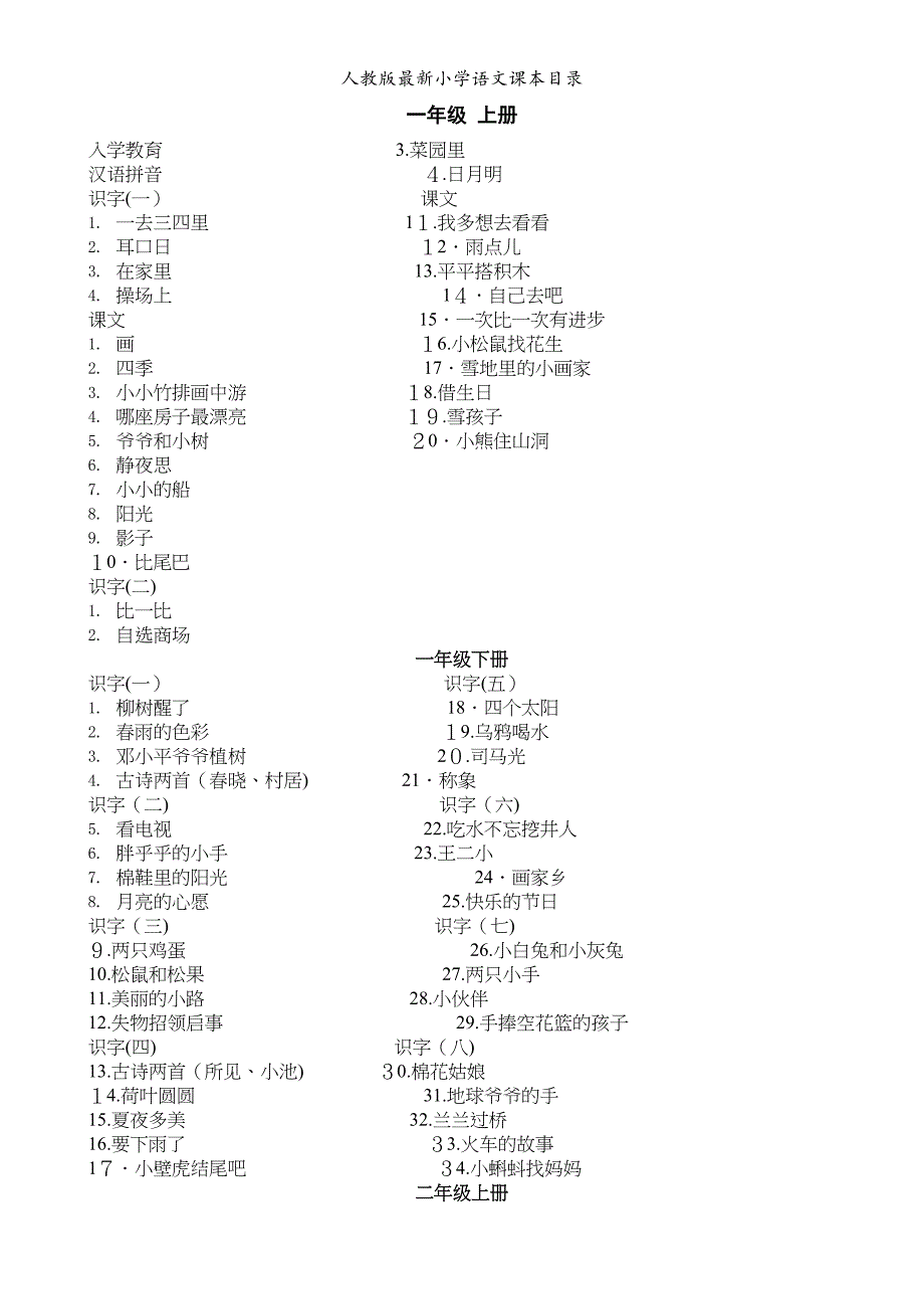 人教版最新小学语文课本目录_第1页