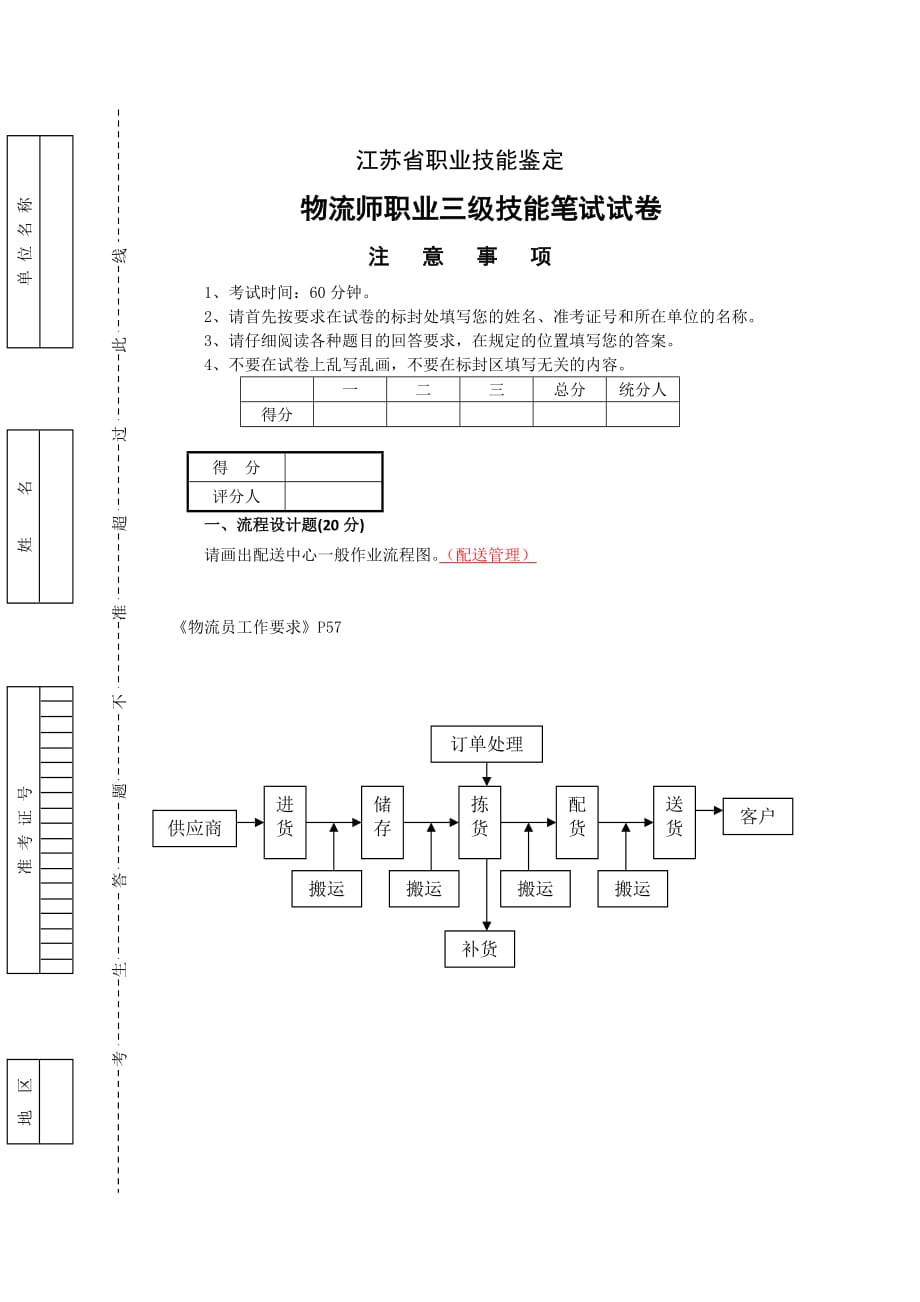 物流师职业技能笔试试卷_第1页