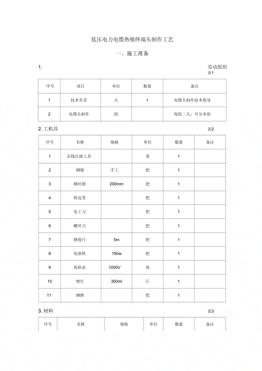 低压电力电缆热缩终端头制作工艺_第1页