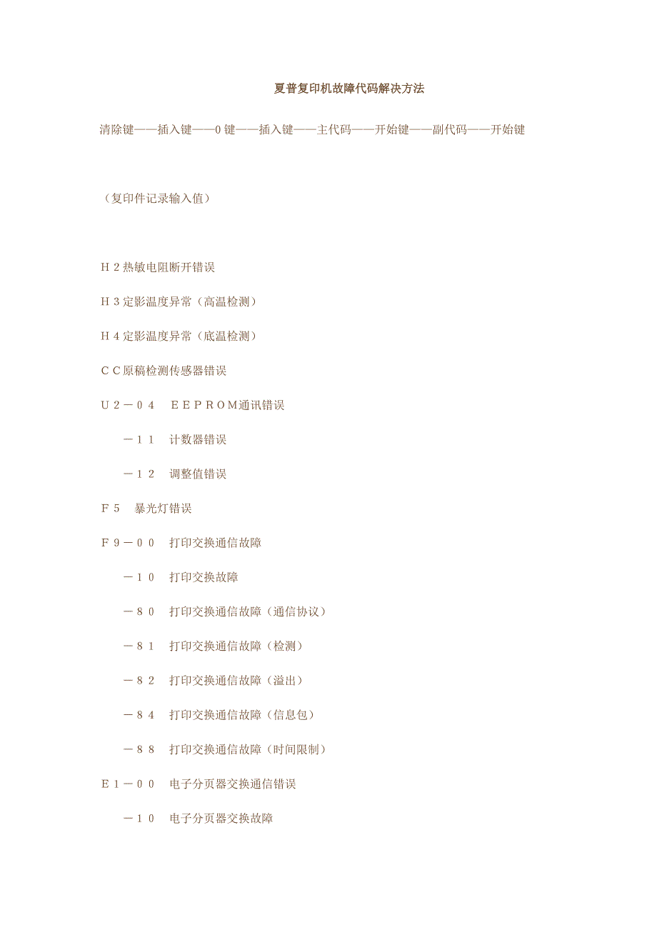 夏普复印机故障代码解决方法-夏普报错ch[参考]_第1页