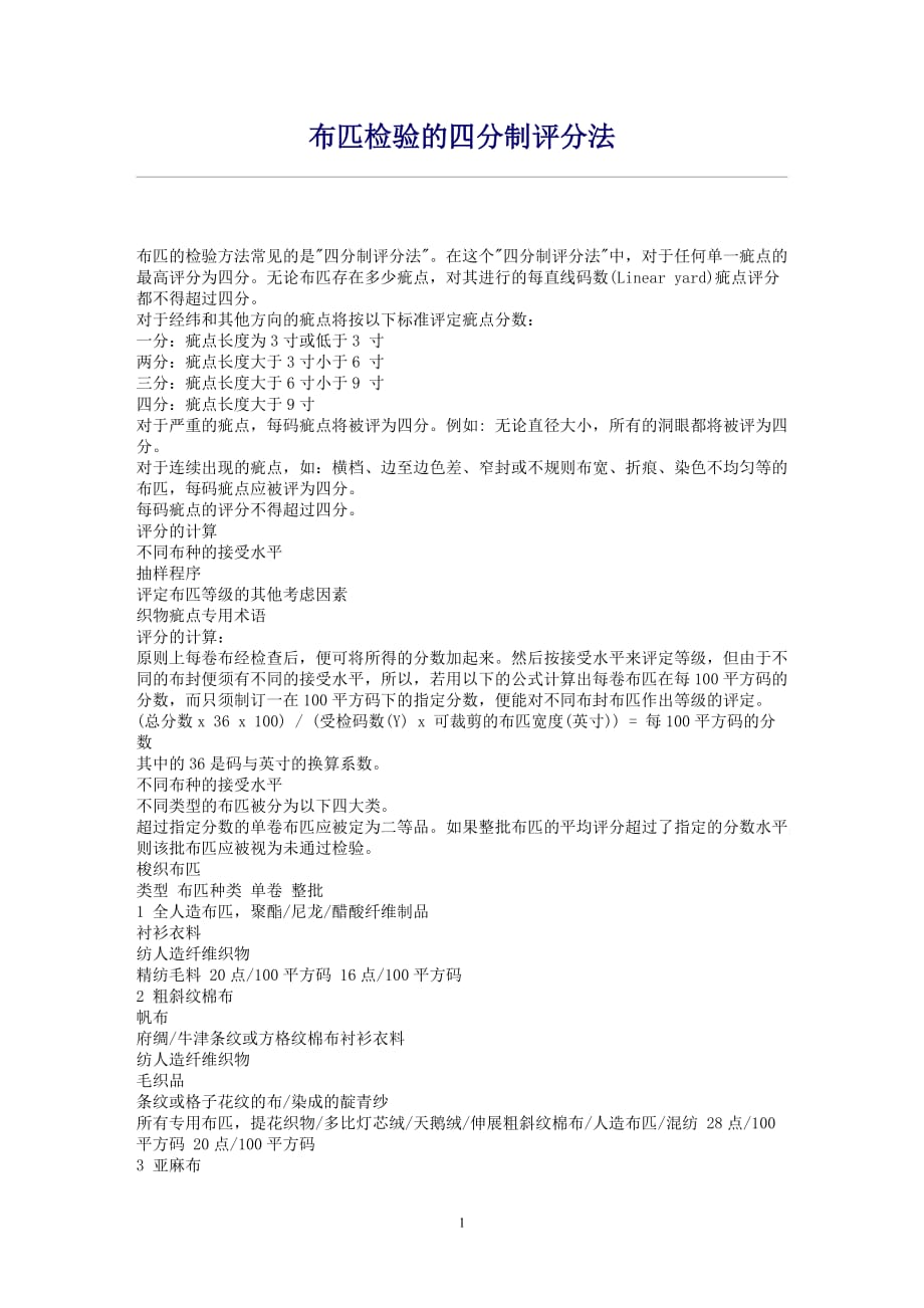 布匹检验的四分制评分法_第1页