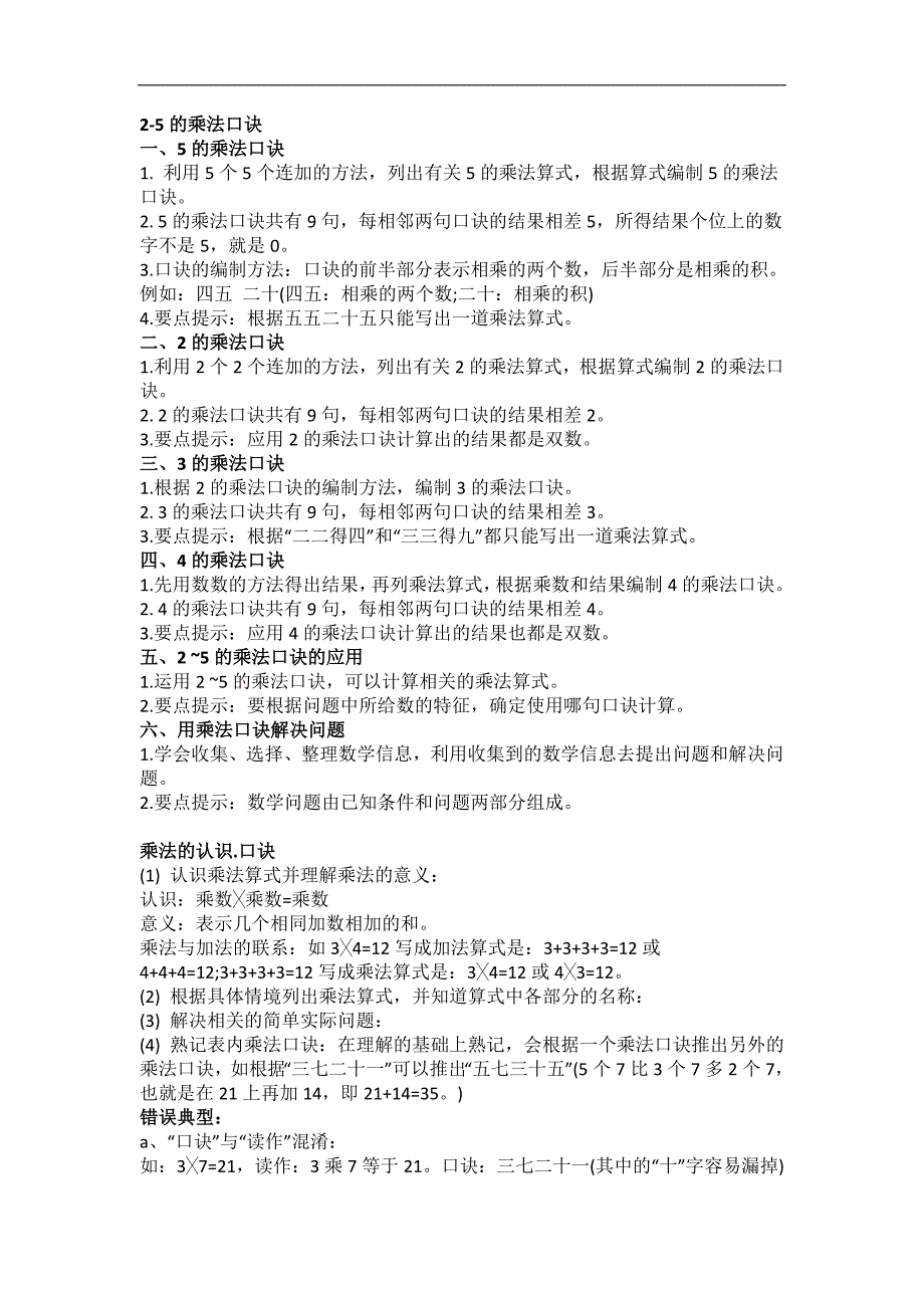 小学二年级数学上册乘法口诀知识重点+练习题(精编版)给孩子收藏_第1页