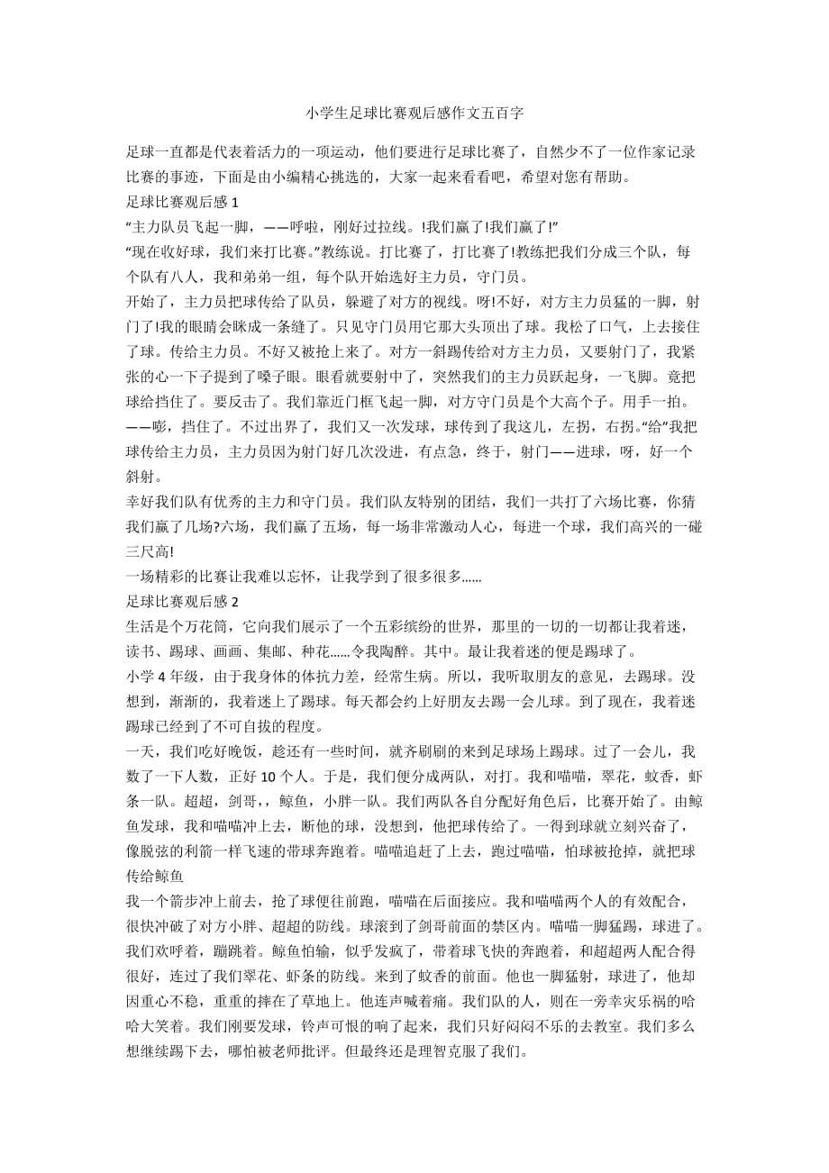 小学生足球比赛观后感作文五百字_第1页