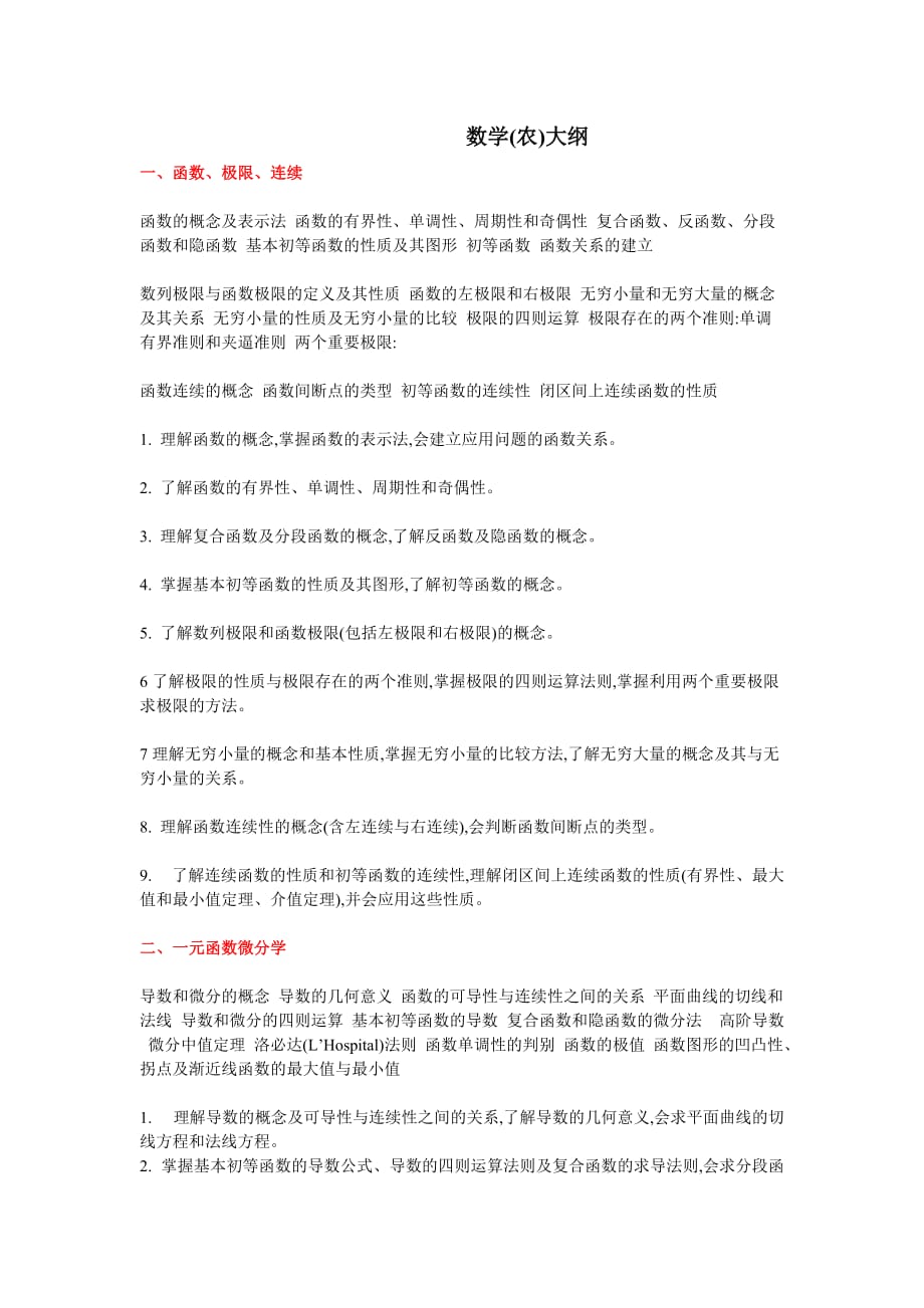 关于考研314数学(农)大纲_第1页