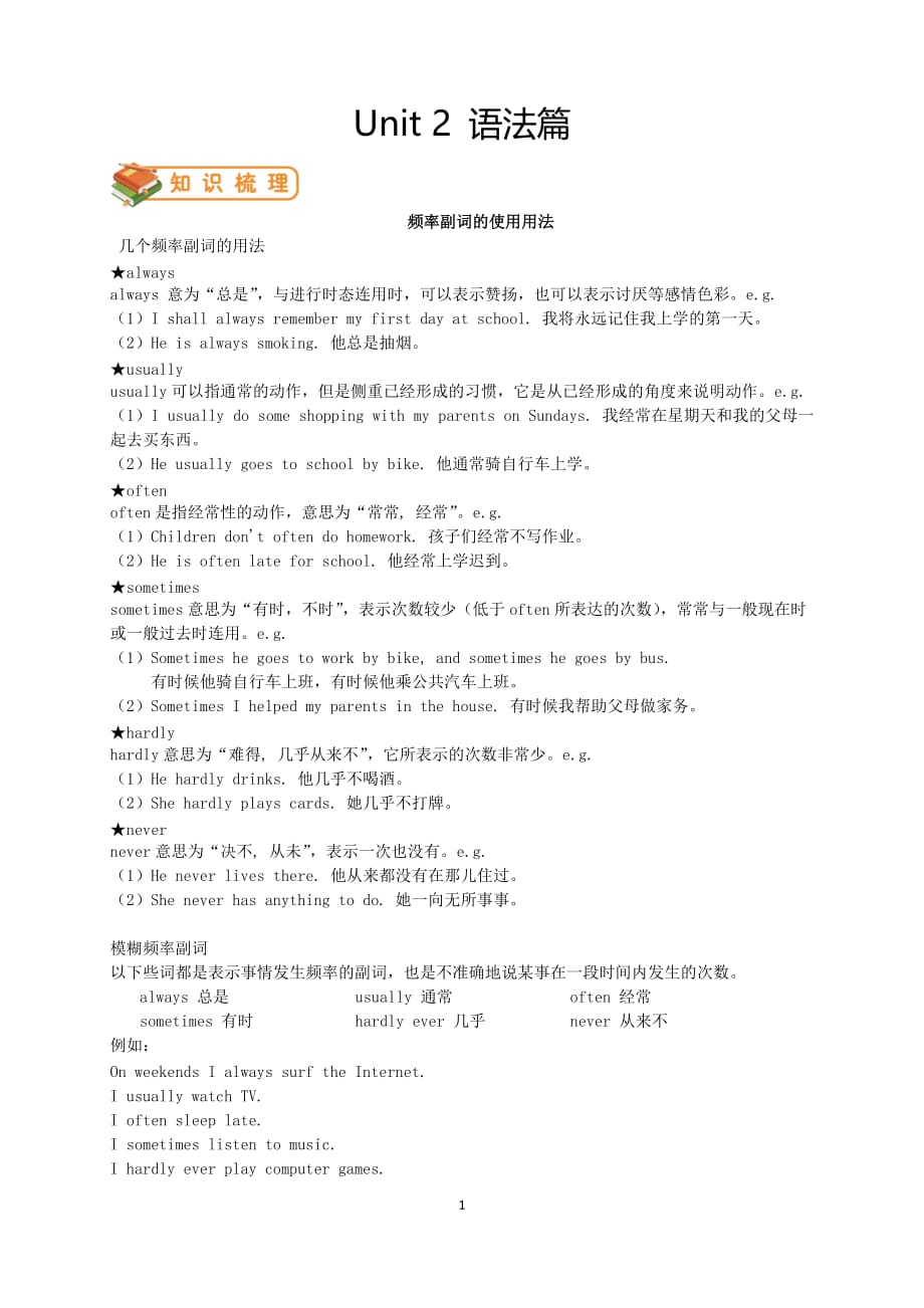 人教版初二上册英语第二单元unit 2语法篇_第1页