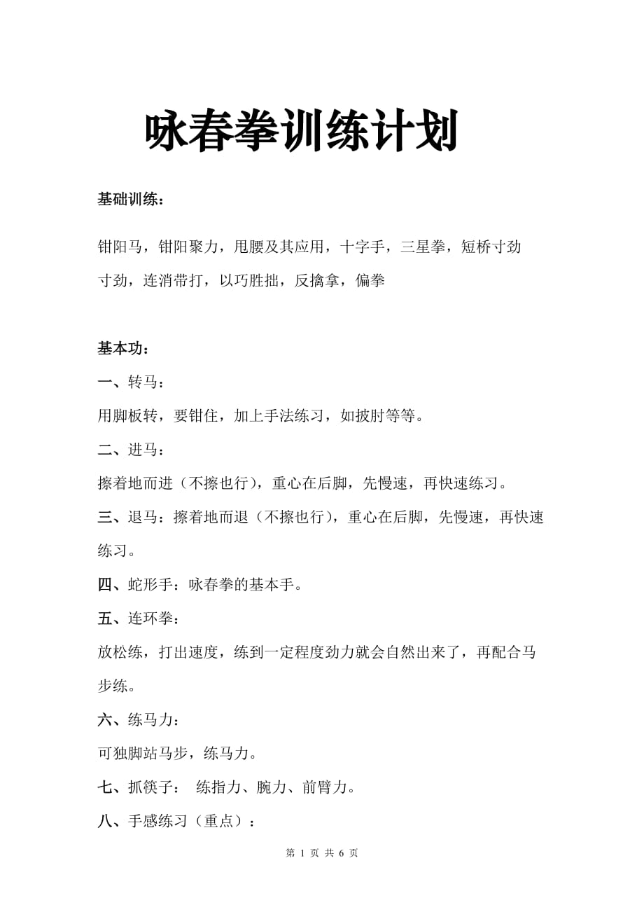 传统武术精选——咏春拳训练计划_第1页