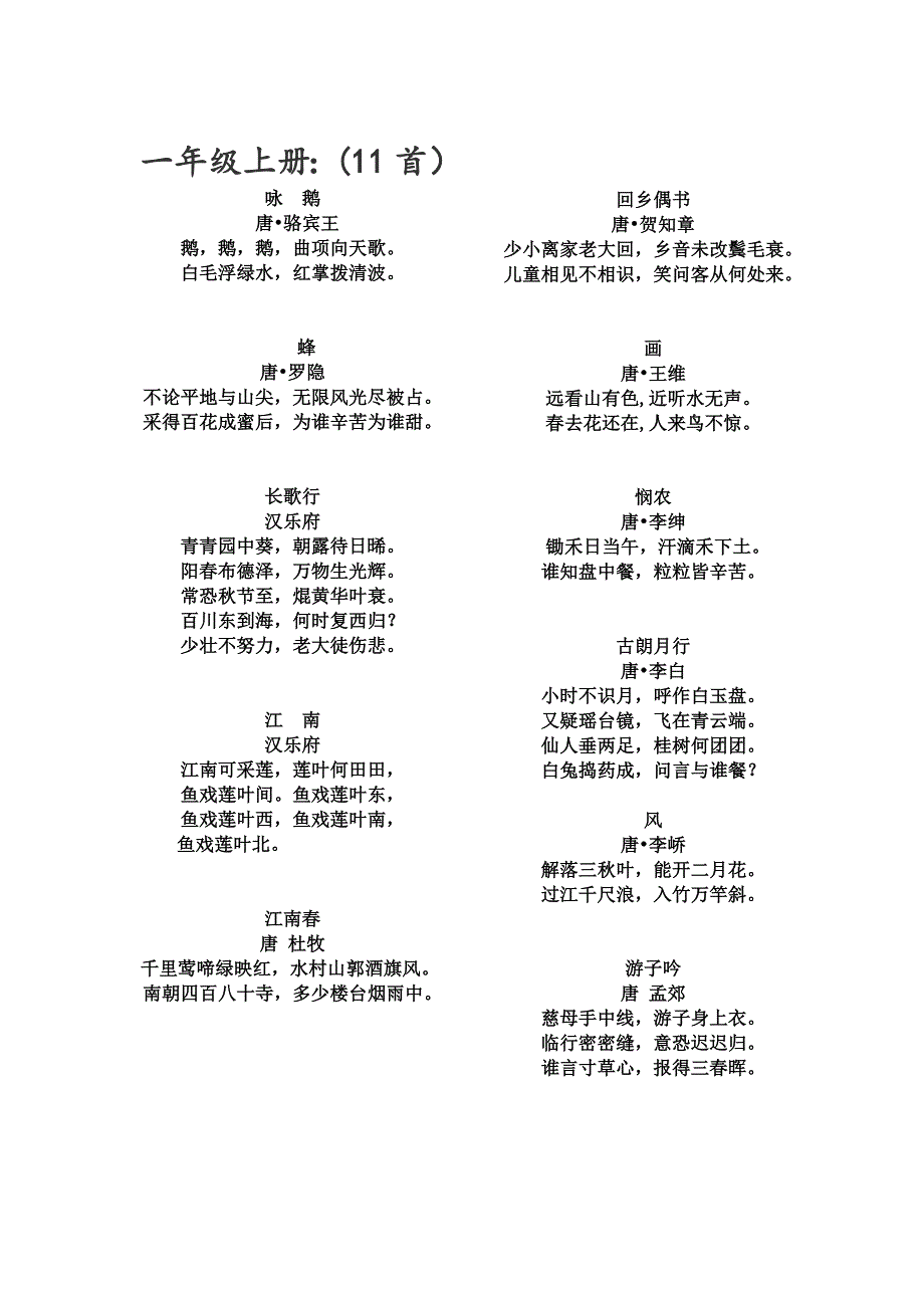 2018学年广州市小学语文优秀古诗文背诵篇目_第1页