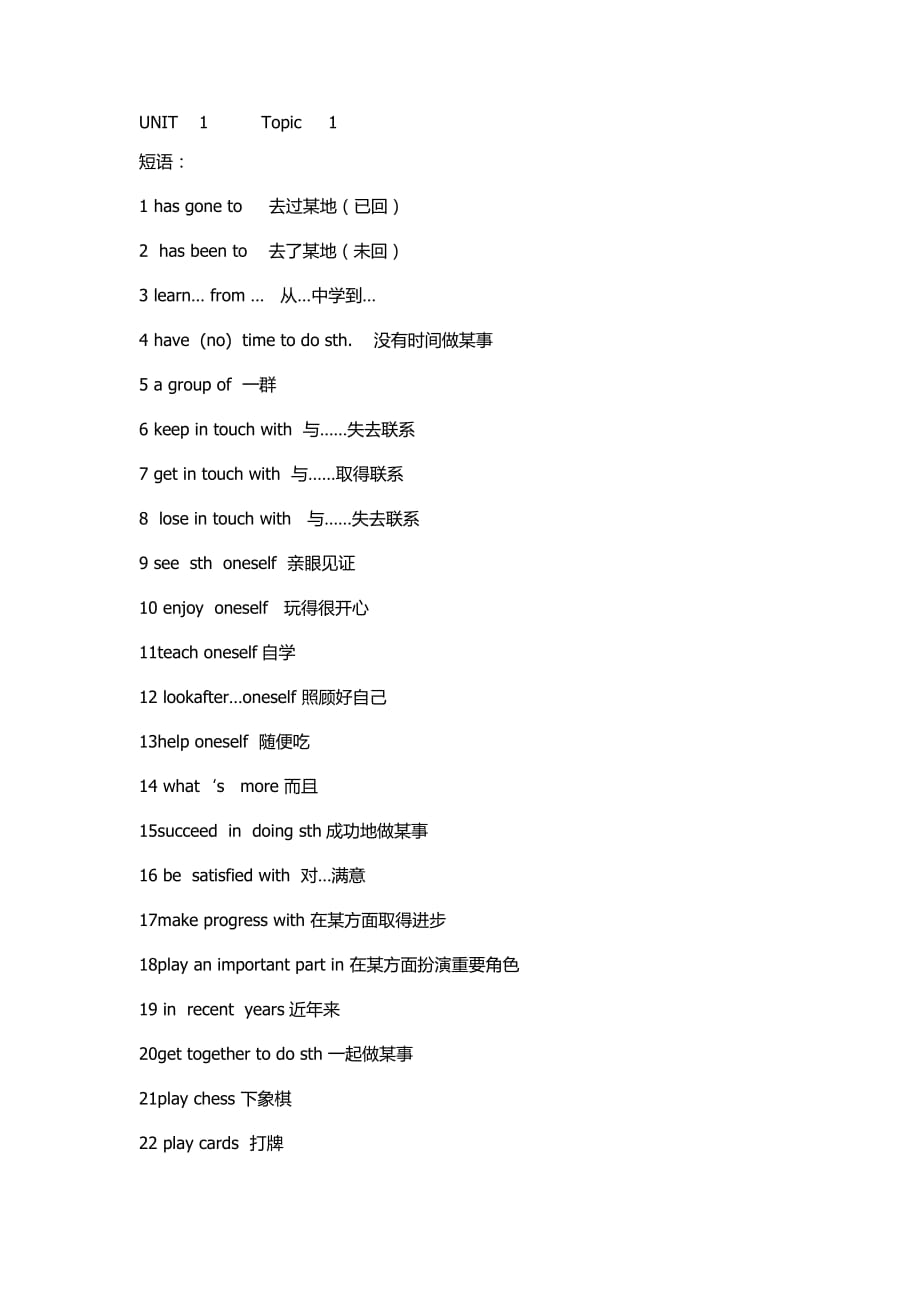 仁爱英语九年级上册UNIT1Topic1词组语法归纳.docx_第1页