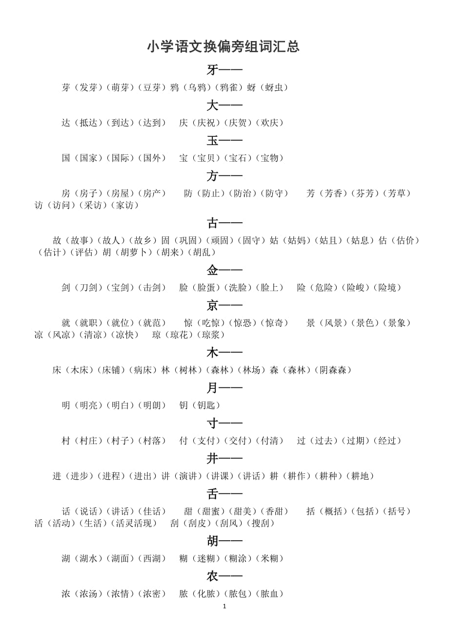 小学语文换偏旁组词汇总_第1页