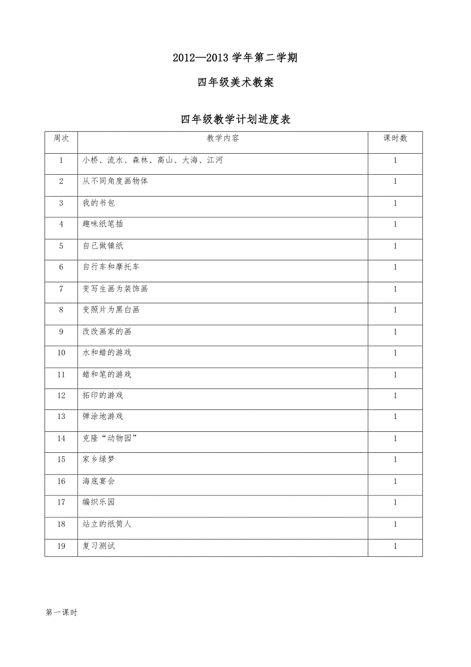 岭南版四年级（下册）美术教（学）案1_第1页