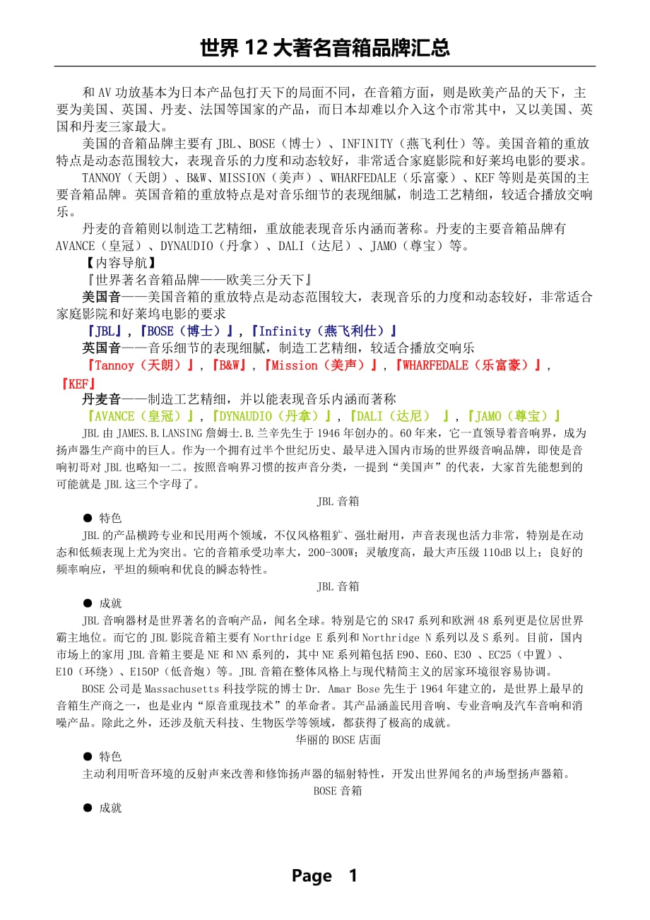 （品牌管理）著名音箱品牌_第1页