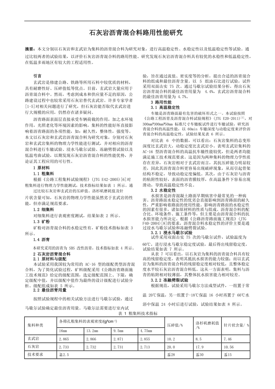 石灰岩沥青混合料路用性能研究_第1页