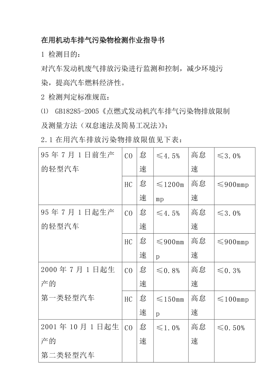 在用机动车排气污染物检测作业指导书_第1页