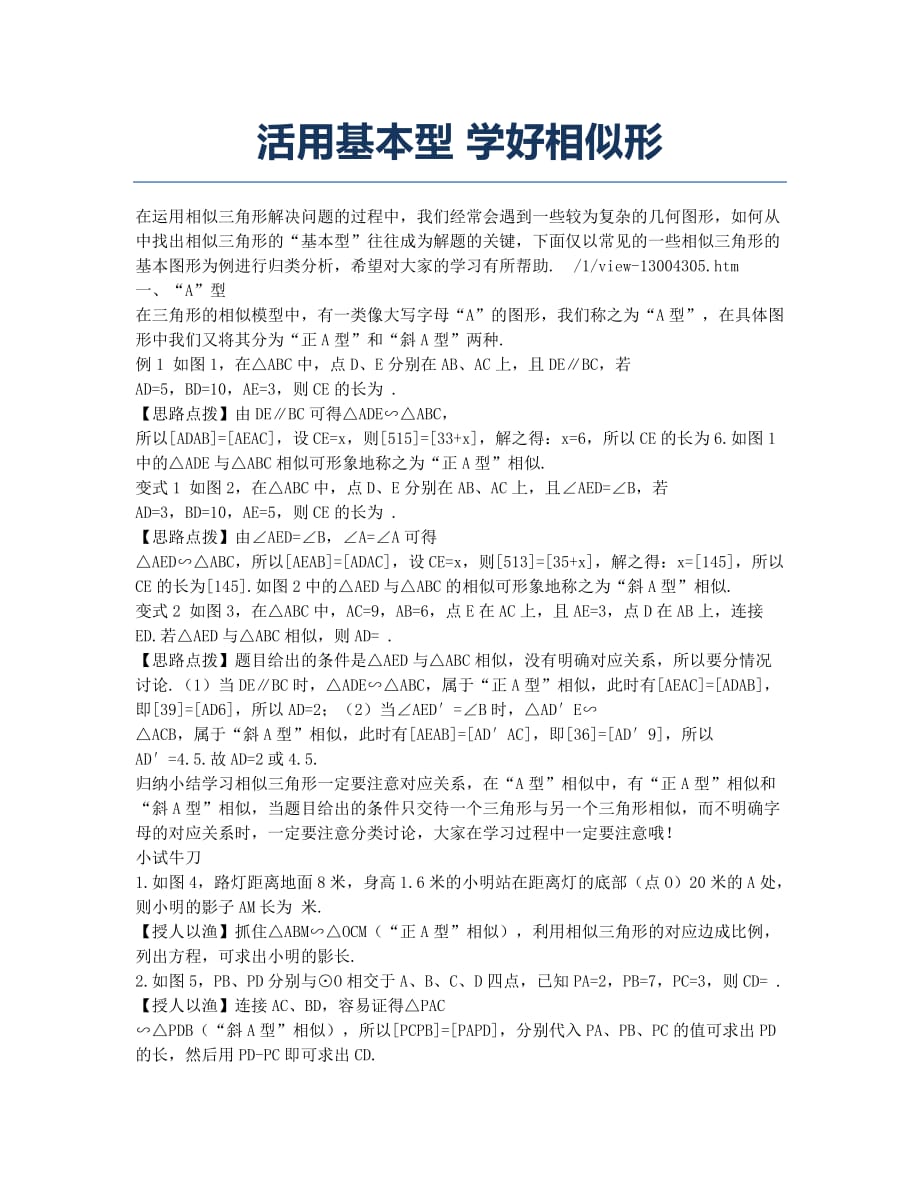 活用基本型 学好相似形.docx_第1页