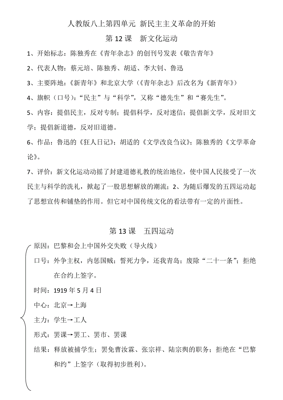 人教部编版初中历史八年级上册第四单元复习提纲_第1页