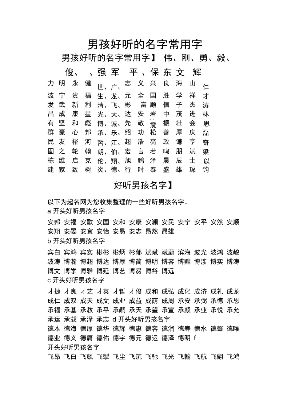 男孩好听的名字常用字_第1页