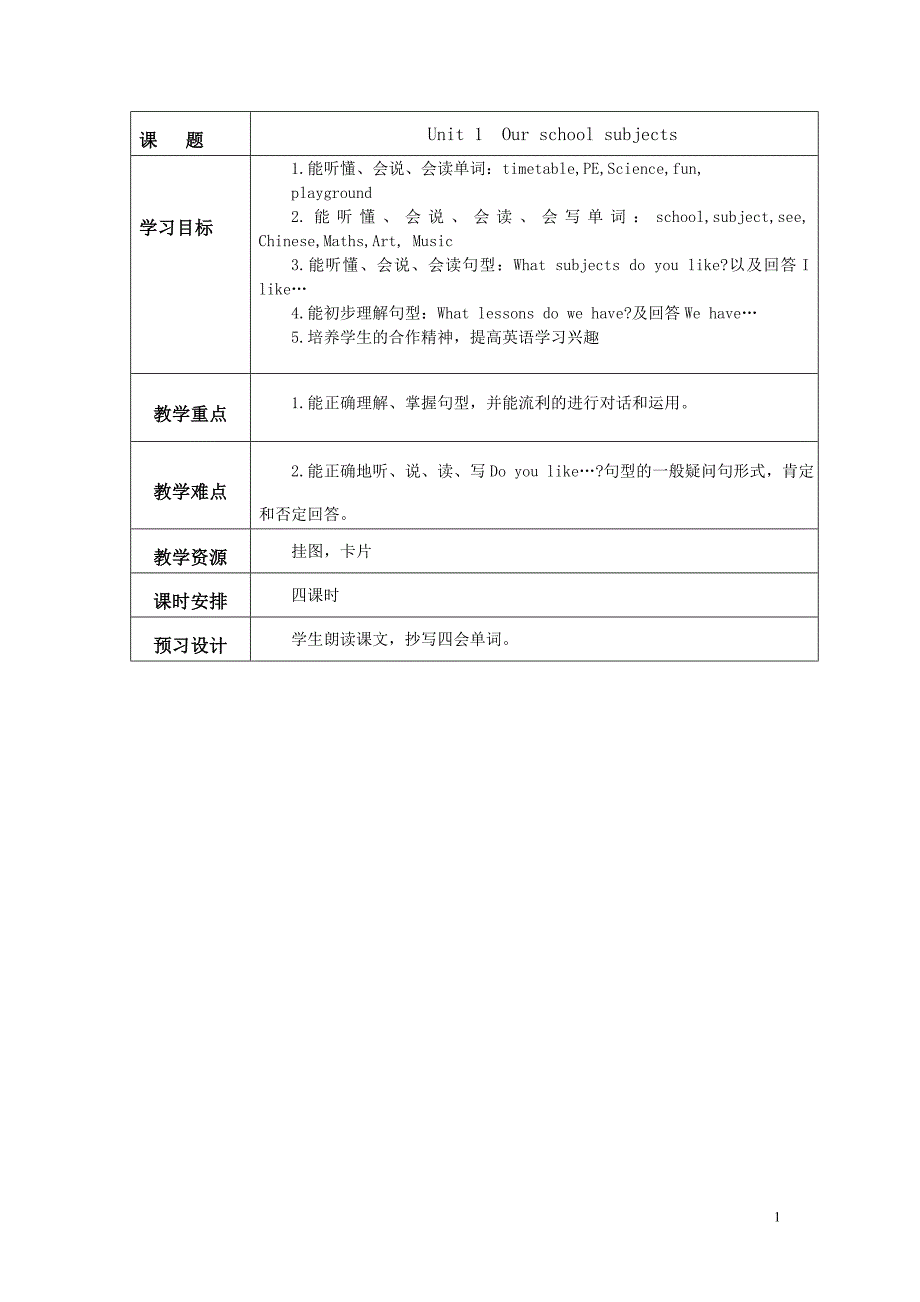 译林英语四年级下册Unit 1教案_第1页