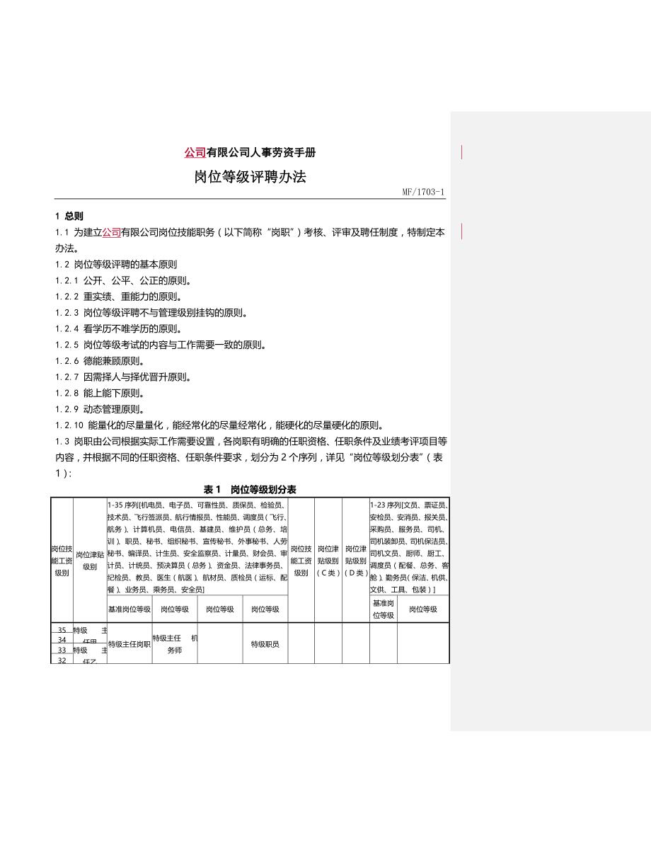 2020（招聘面试）厦门航空公司岗位等级评聘管理办法_第1页