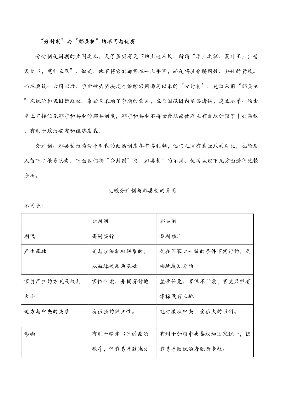 “分封制”与“郡县制”的不同与优劣.doc_第1页