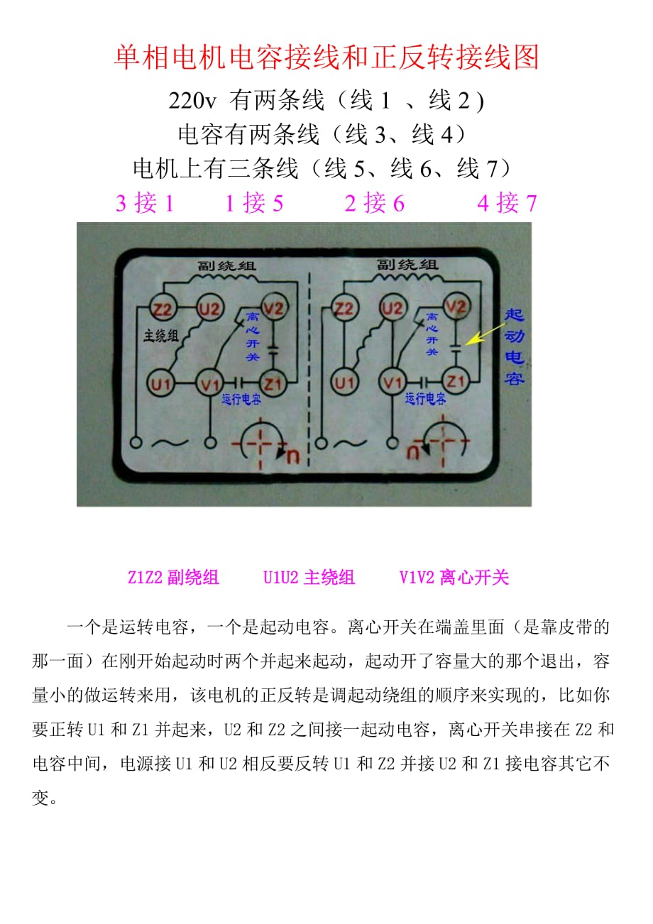 单相电机电容接线和正反转接线图.doc_第1页