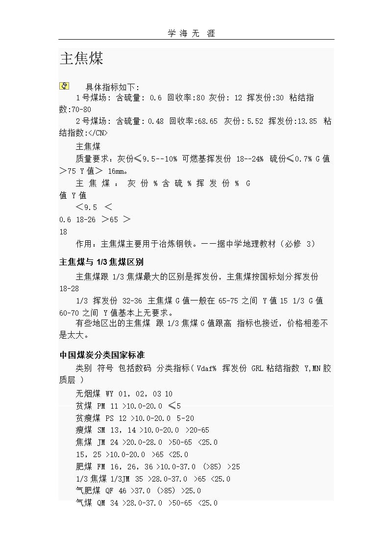 焦煤指标（2020年整理）.pptx_第1页
