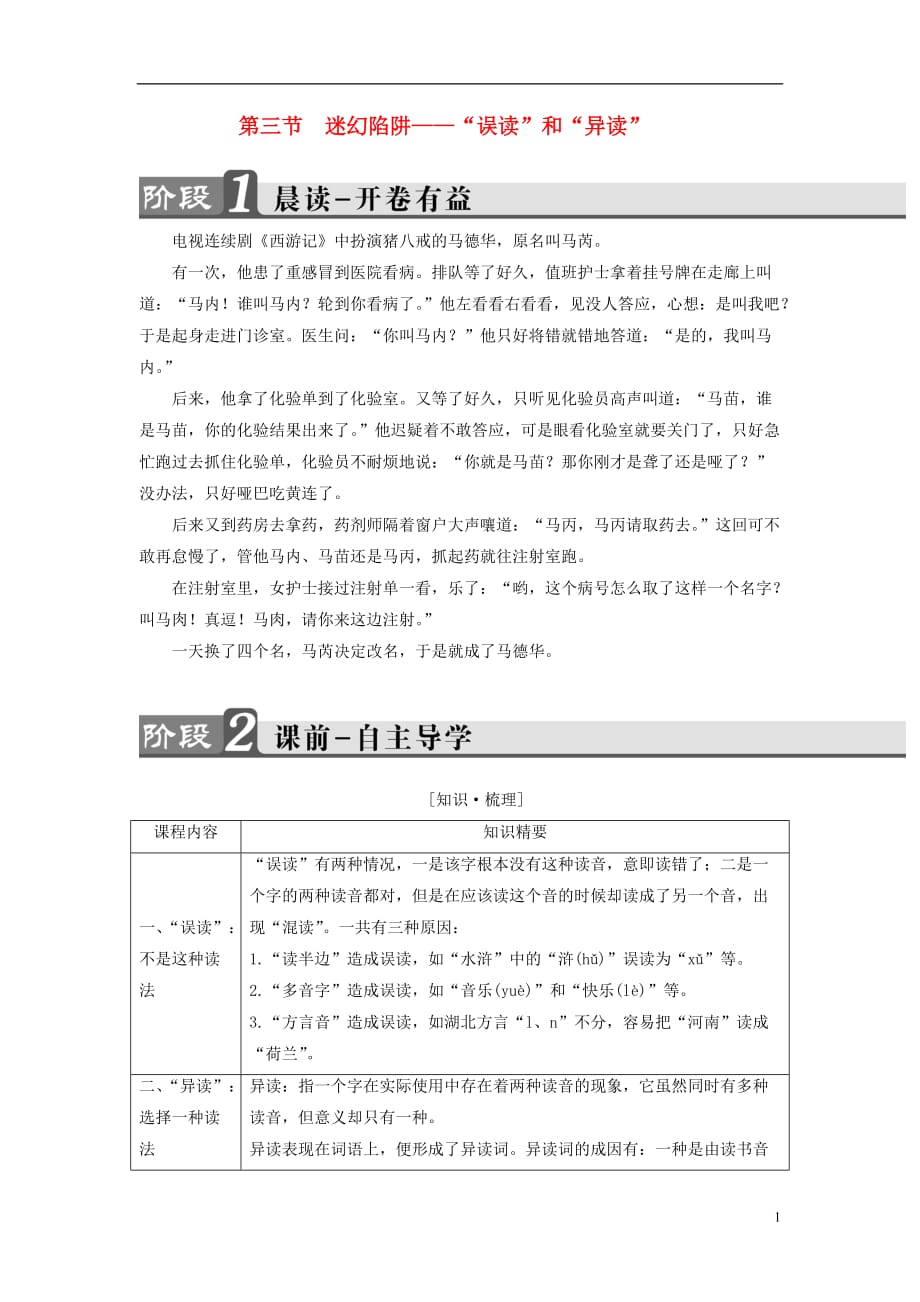 高中语文第2课千言万语总关音第3节迷幻陷阱-“误读”和“异读”讲义新人教版选修《语言文字应用》_第1页
