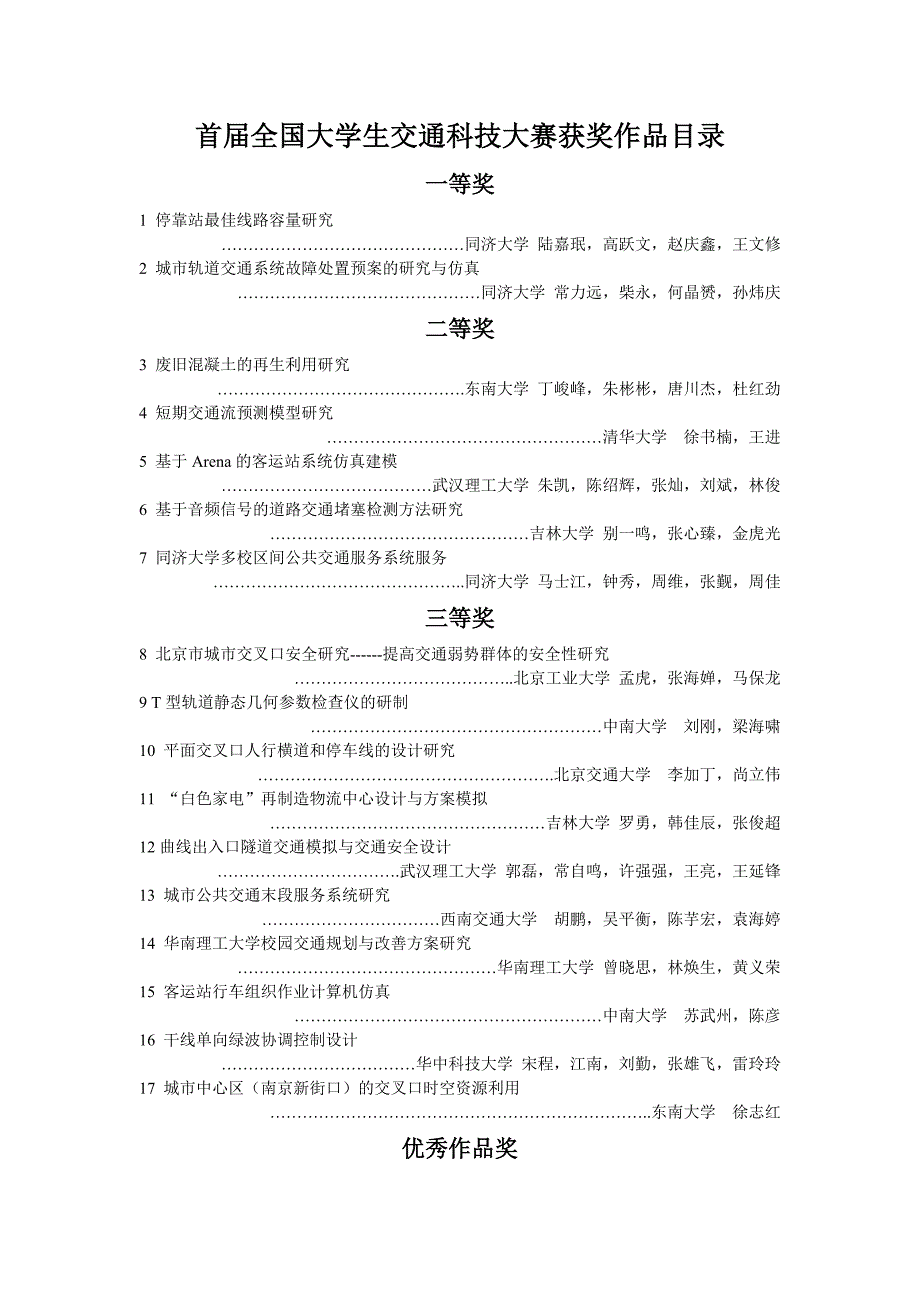(交通运输)前六届全国交通科技大赛获奖情况_第1页