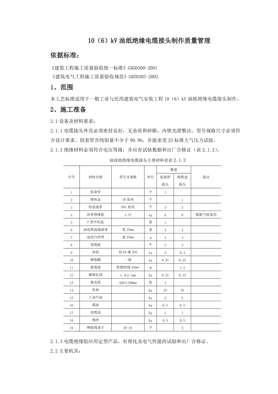 (电力行业)076106kV油纸绝缘电缆接头制作质量管理精品_第1页