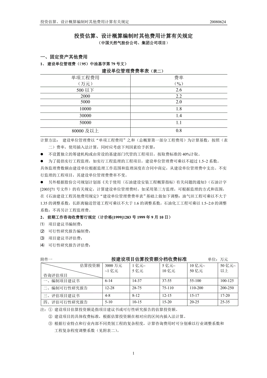 {财务管理投资管理}投资估算其他费用计算中石化规定._第1页