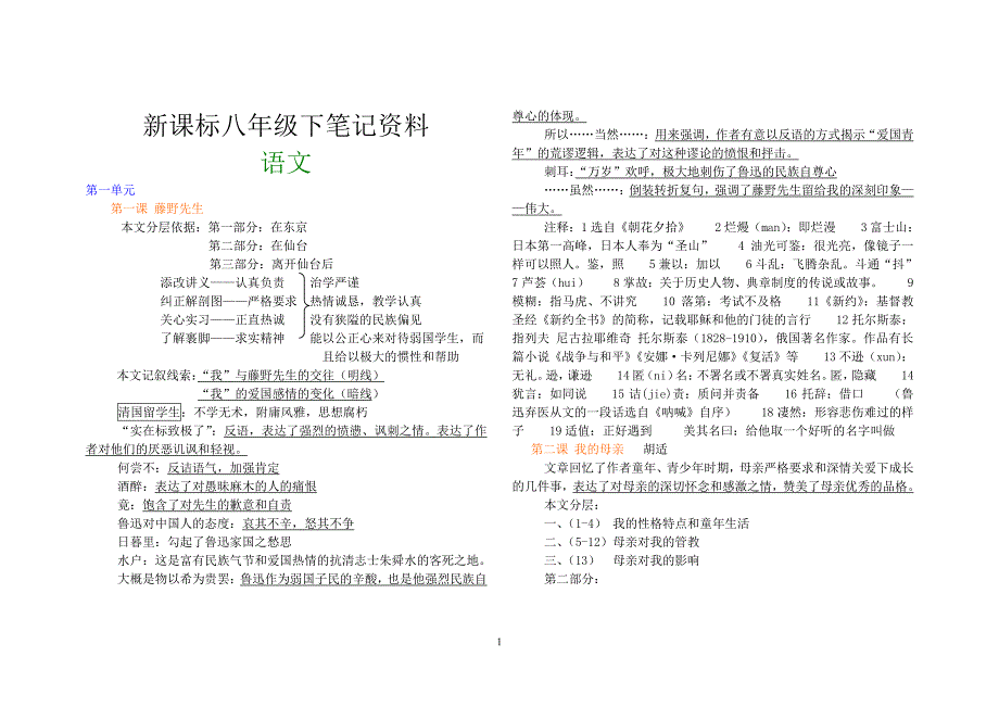 八年级下册全册课文笔记以及重点复习（7.17）.pdf_第1页