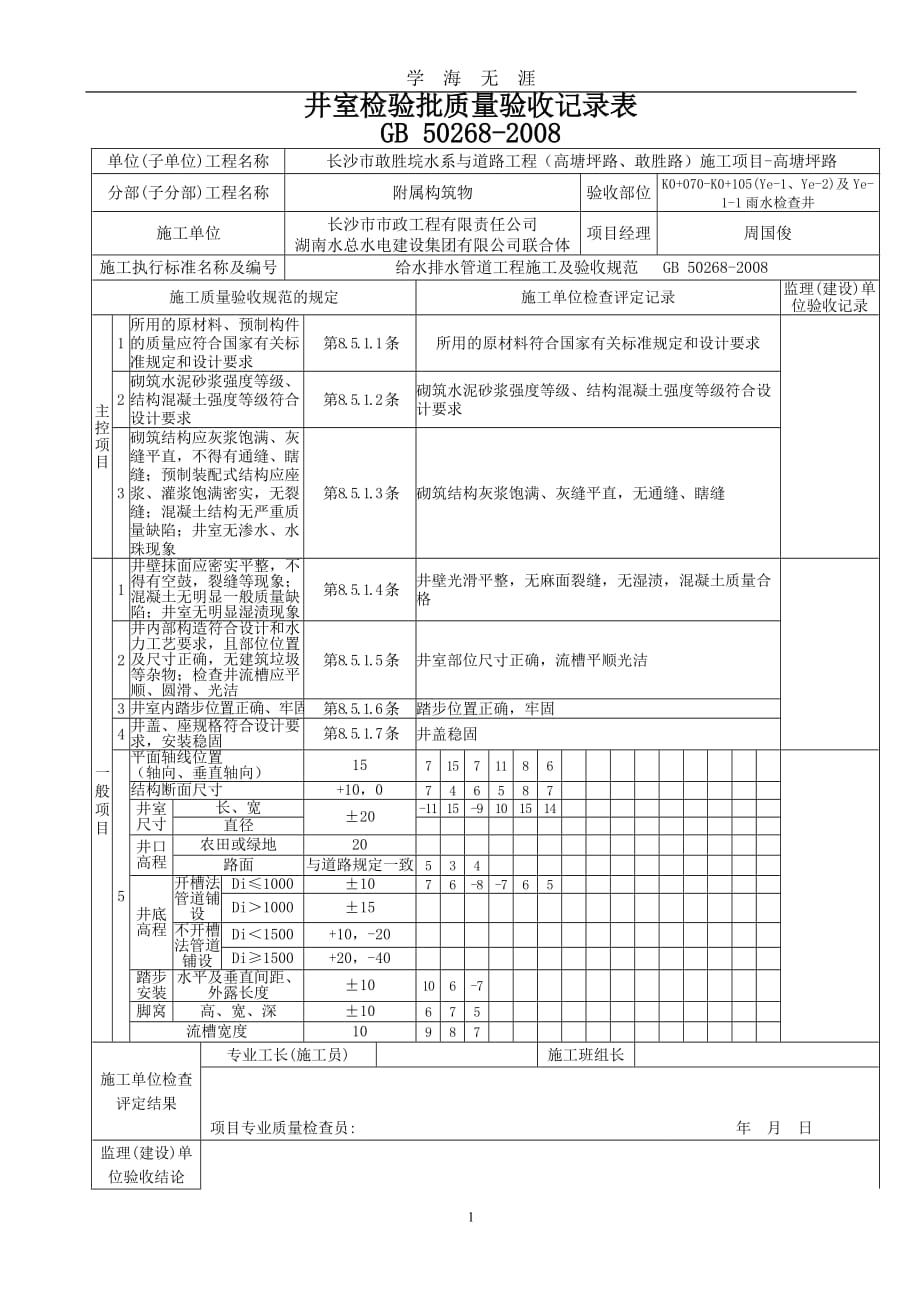 （2020年整理）检查井井室检验批质量验收记录表.doc_第1页