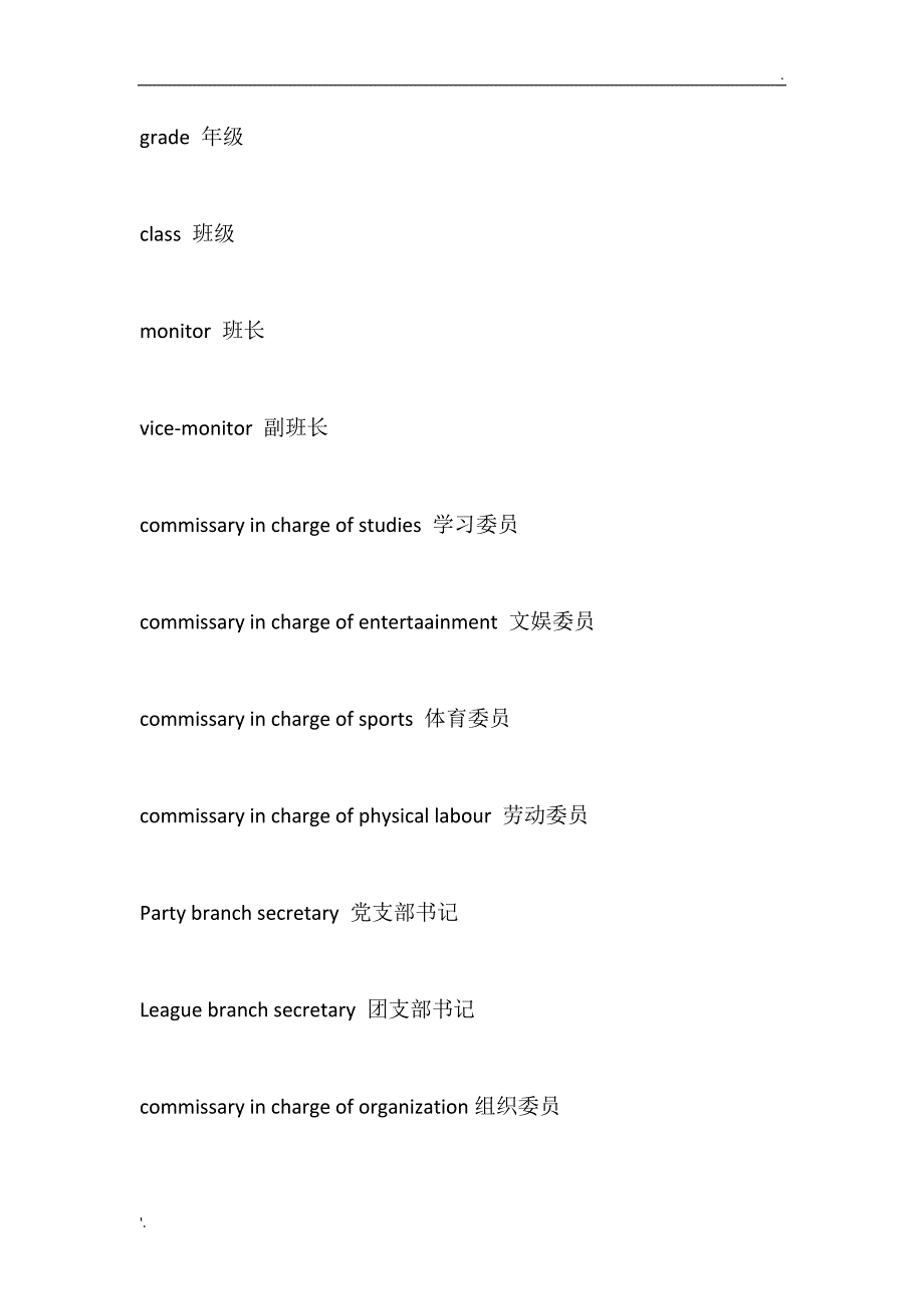 [英文简历必备]常见学生职务等词汇中英对照_第1页