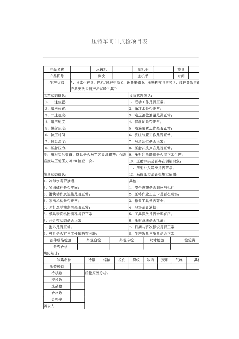 压铸机点检表_第1页