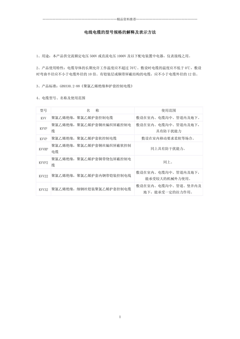 电线电缆的型号规格的解释及表示方法精编版_第1页