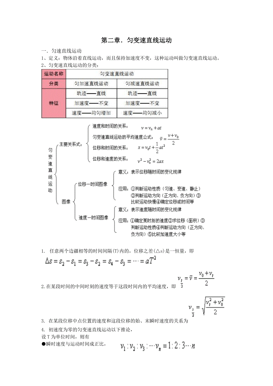 824编号高一物理必修一第二章知识点及练习(带参考答案)_第1页