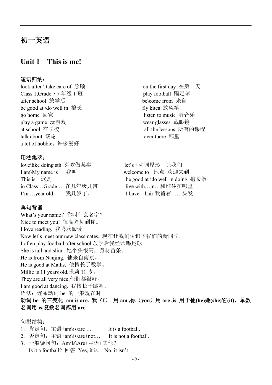 译林牛津初一上册英语知识点归纳（最新精选编写）-（最新版-已修订）_第1页