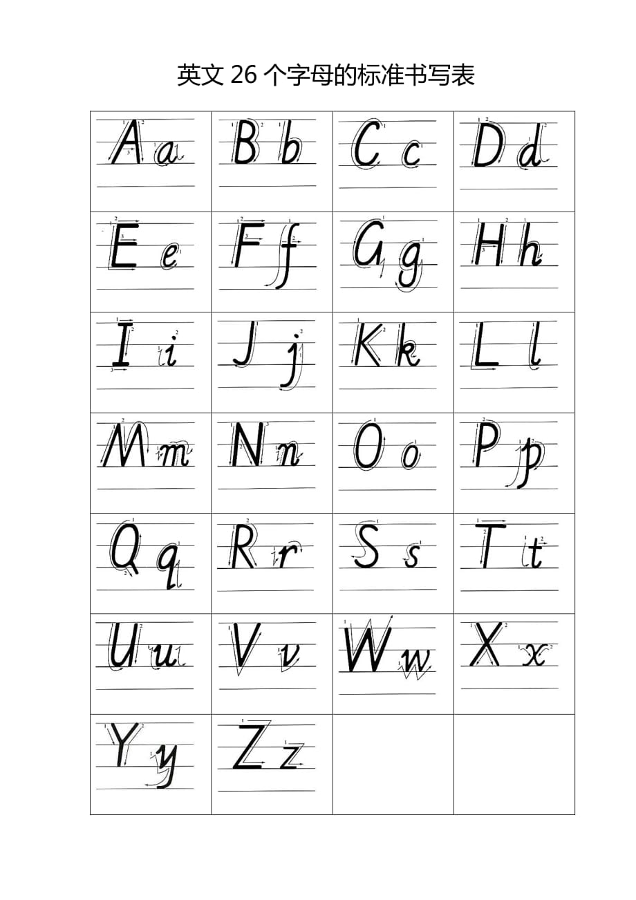 26个英 文字母书写标准-A4打印_第1页